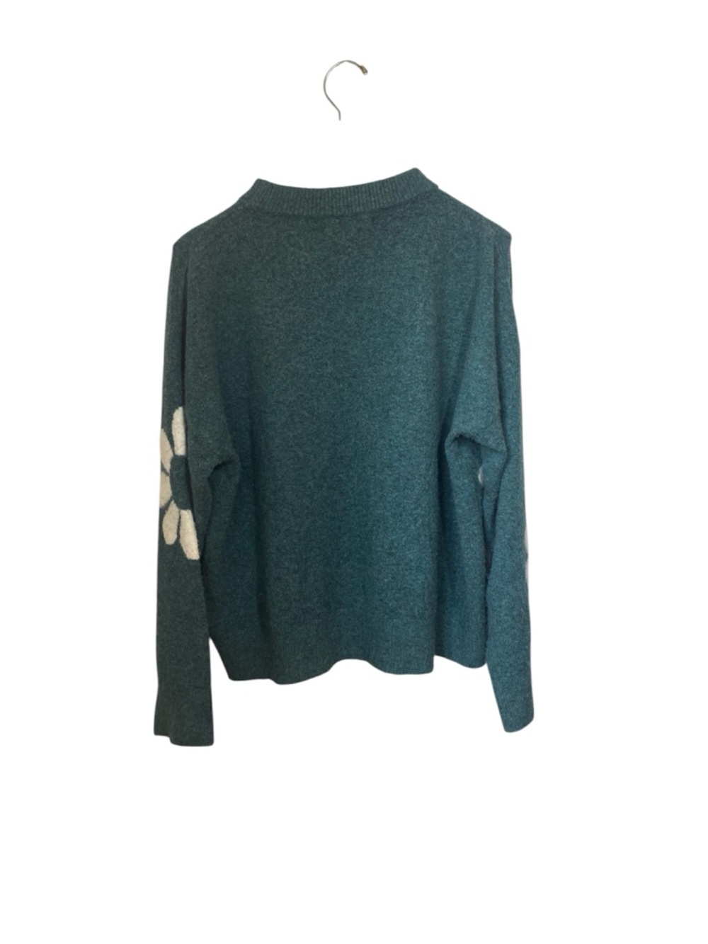 NATURAL LIFE Knit Intarsia Flower Crewneck Wool Blend Seafoam Sweater Size XL - Picture 4 of 8